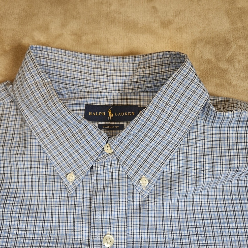 Ralph Lauren Mens XXL Classic Fit Blue Micro Check Cotton Button‎ Down Shirt - Picture 4 of 16